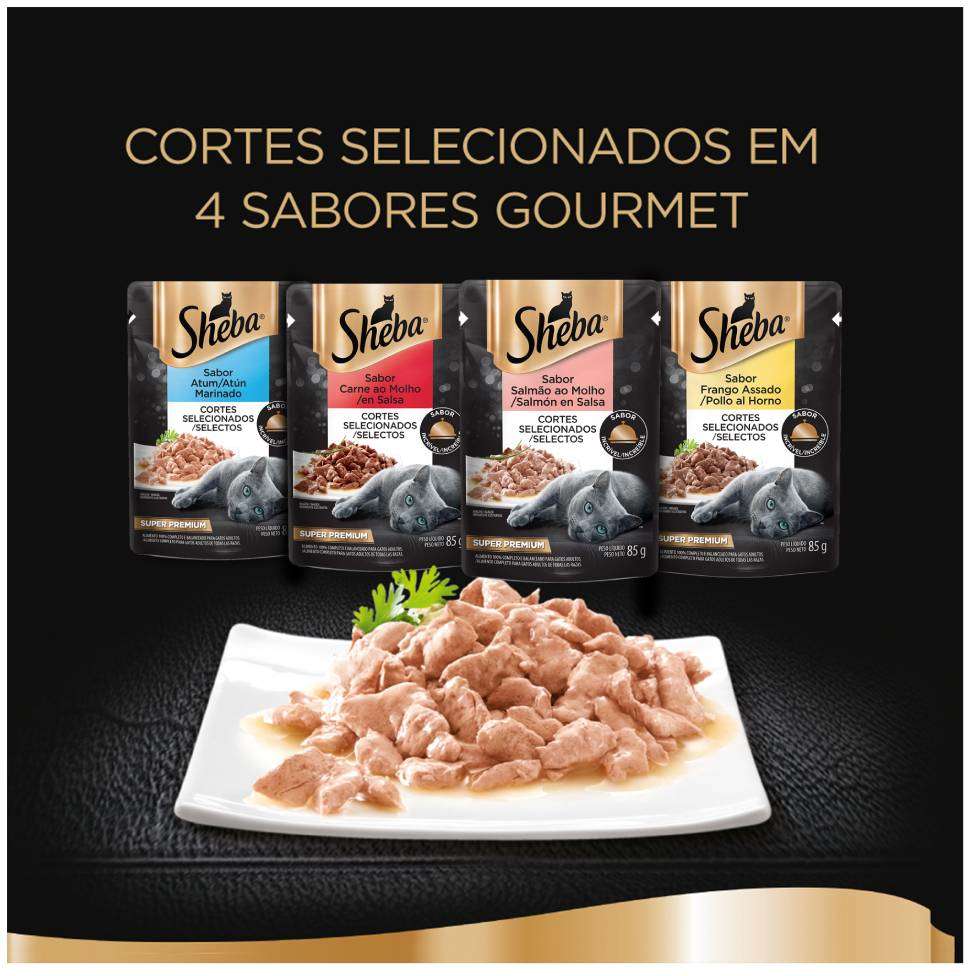 Ração Úmida Sheba Sachê Cortes Selecionados Sabor Atum Marinado para Gatos Adultos - 85 g- 60 Unidades