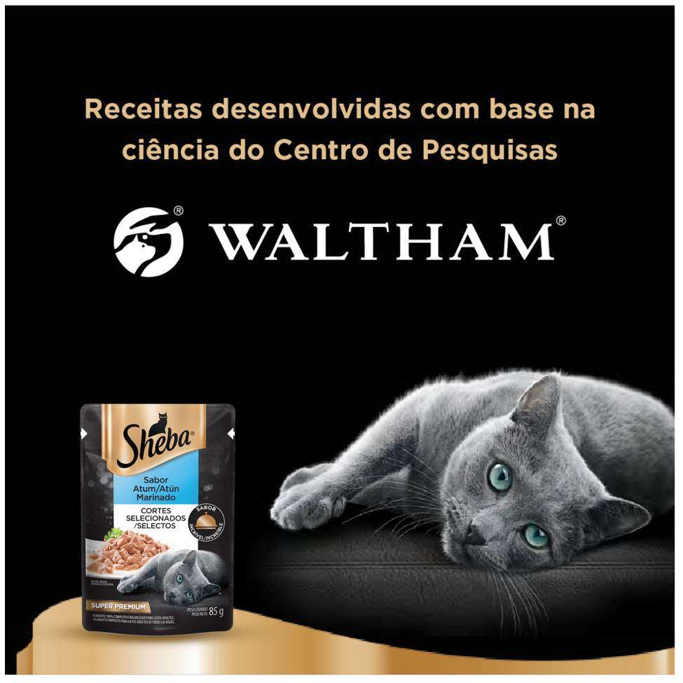Ração Úmida Sheba Sachê Cortes Selecionados Sabor Atum Marinado para Gatos Adultos - 85 g- 60 Unidades