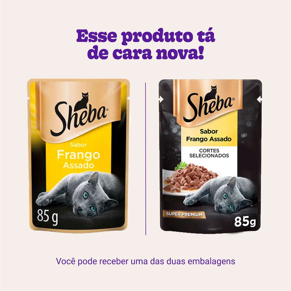Ração Úmida Sheba Sachê Cortes Selecionados Sabor Frango Assado para Gatos Adultos - 85 g - 60 Unidades