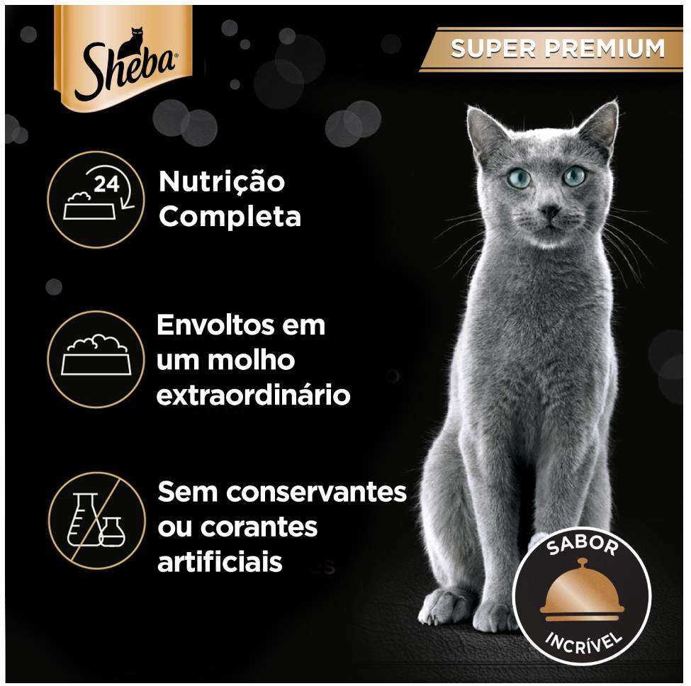 Ração Úmida Sheba Sachê Cortes Selecionados Sabor Frango Assado para Gatos Adultos - 85 g - 60 Unidades