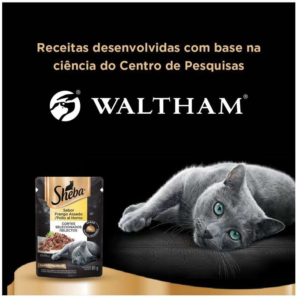 Ração Úmida Sheba Sachê Cortes Selecionados Sabor Frango Assado para Gatos Adultos - 85 g - 60 Unidades