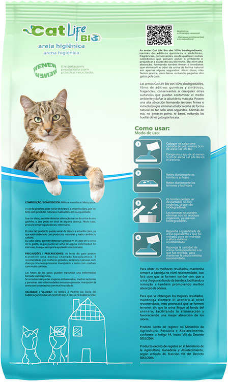 Areia Higiênica Cat Life Bio Fina Rápida Absorção - 4Kg