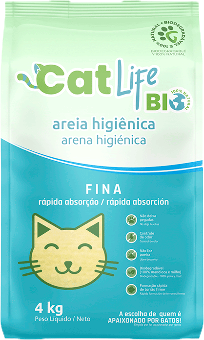 Areia Higiênica Cat Life Bio Fina Rápida Absorção - 4Kg