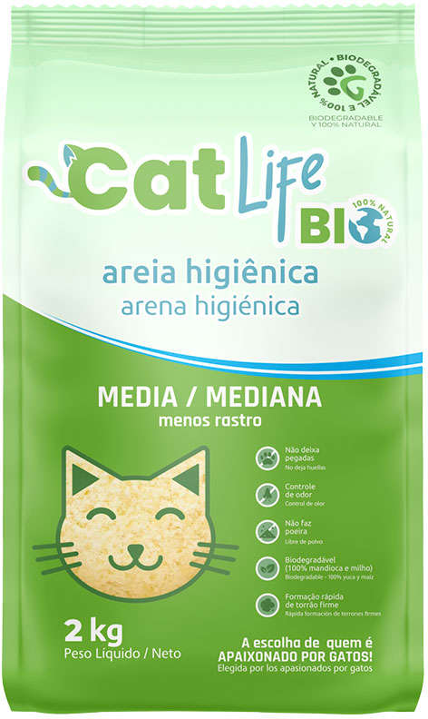 Areia Higiênica Cat Life Bio Média Menos Rastro - 2Kg