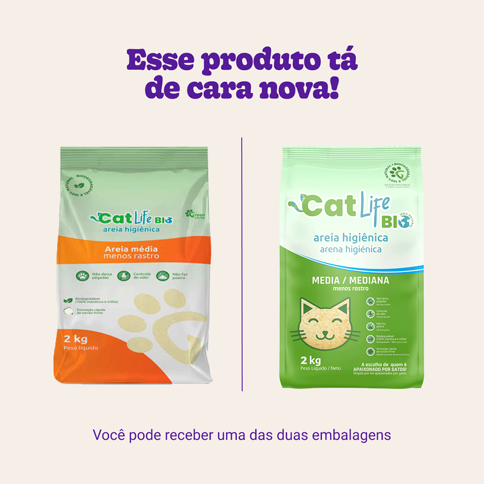 Areia Higiênica Cat Life Bio Média Menos Rastro - 2Kg