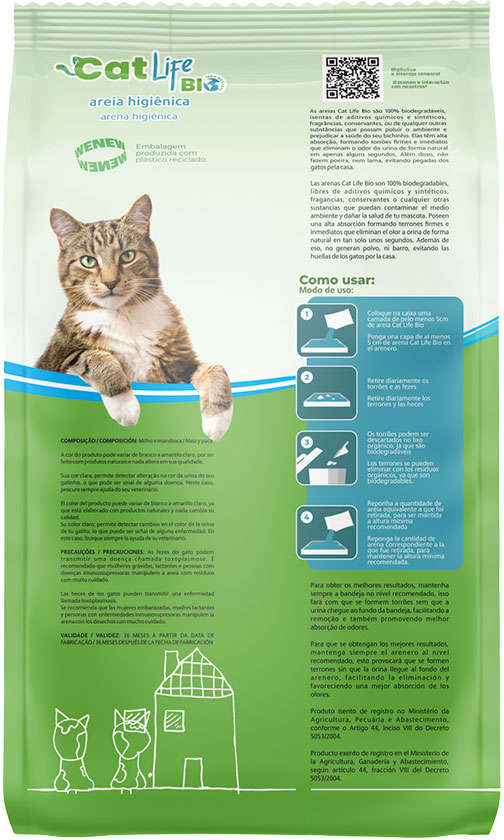 Areia Higiênica Cat Life Bio Média Menos Rastro - 4Kg