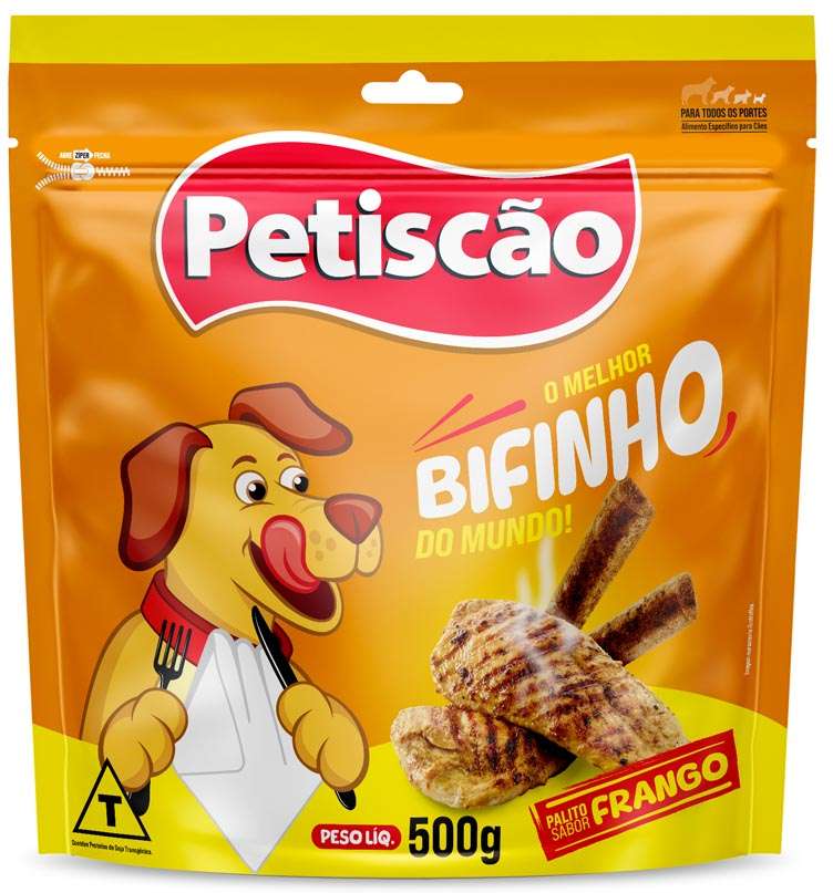 Bifinho Petiscão para Cães Adultos Porte Médio e Grande Sabor Frango - 500g