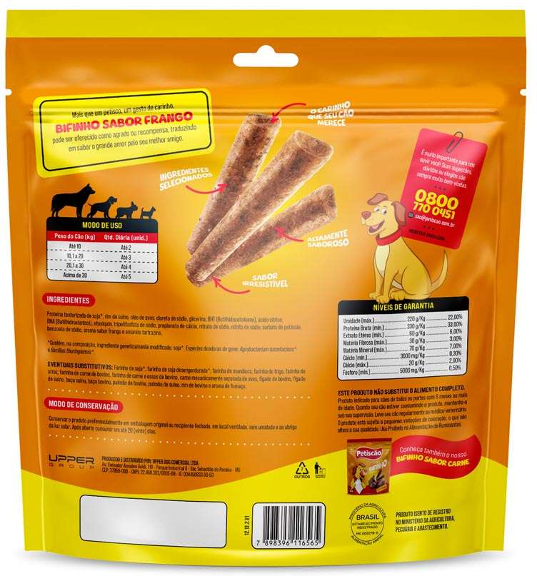 Bifinho Petiscão para Cães Adultos Porte Médio e Grande Sabor Frango - 500g