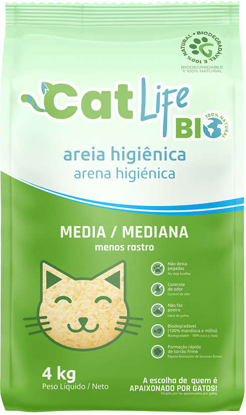 Areia Higiênica Cat Life Bio Média Menos Rastro - 4Kg