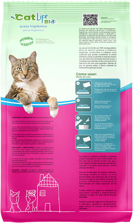 Areia Higiênica Cat Life Bio Grossa Zero Rastro Mais Limpeza - 4Kg