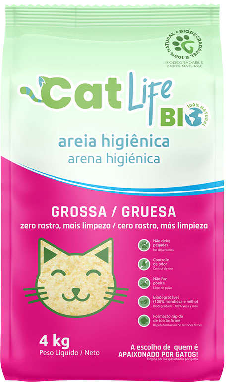 Areia Higiênica Cat Life Bio Grossa Zero Rastro Mais Limpeza - 4Kg