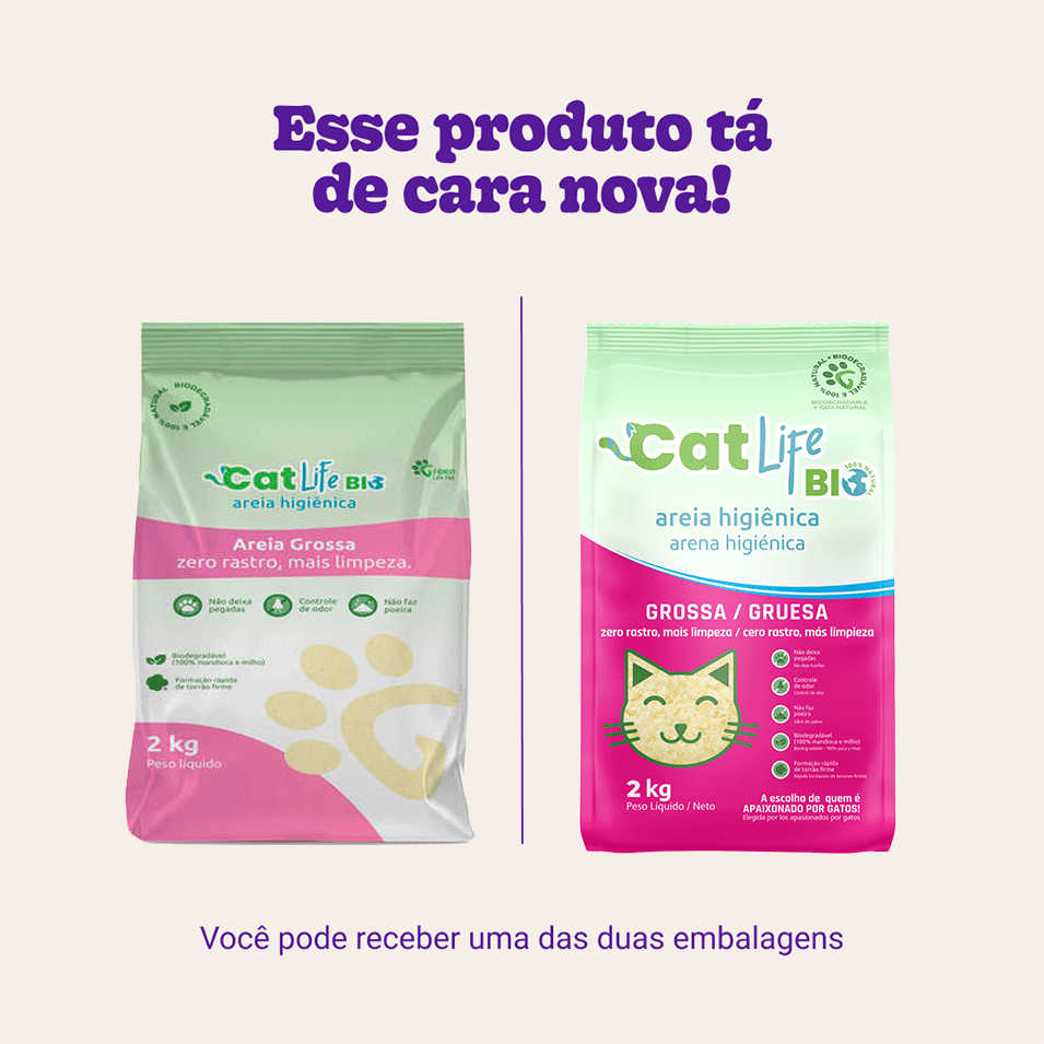 Areia Higiênica Cat Life Bio Grossa Zero Rastro Mais Limpeza - 2Kg