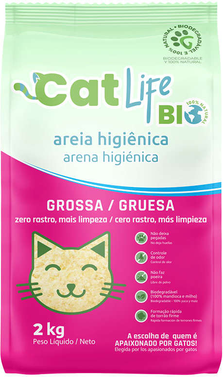 Areia Higiênica Cat Life Bio Grossa Zero Rastro Mais Limpeza - 2Kg