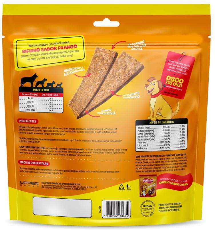 Bifinho Mastigável Petiscão para Cães Adultos Sabor Frango - 250g