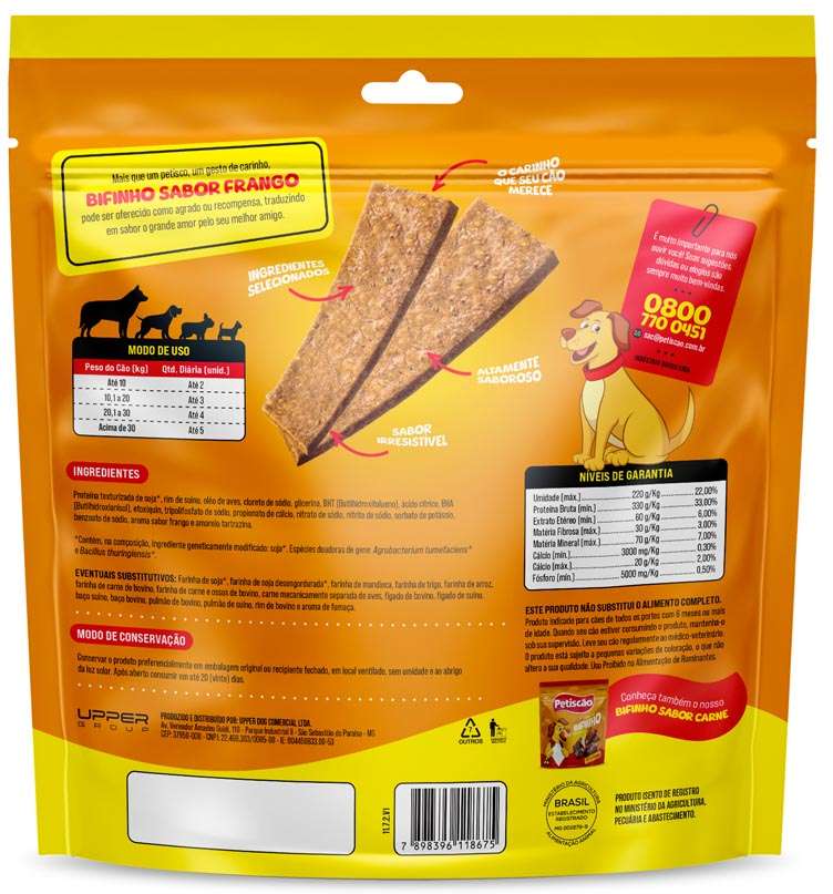 Bifinho Mastigável Petiscão para Cães Adultos Sabor Frango - 500g