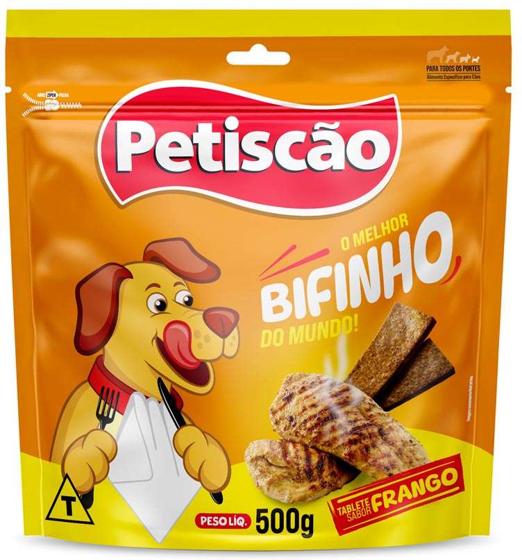 Bifinho Mastigável Petiscão para Cães Adultos Sabor Frango - 500g