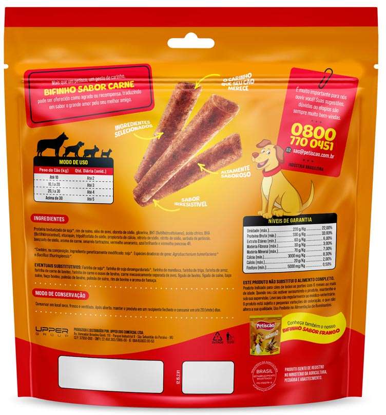 Bifinho Petiscão para Cães Adultos Sabor Carne Fino - 250g
