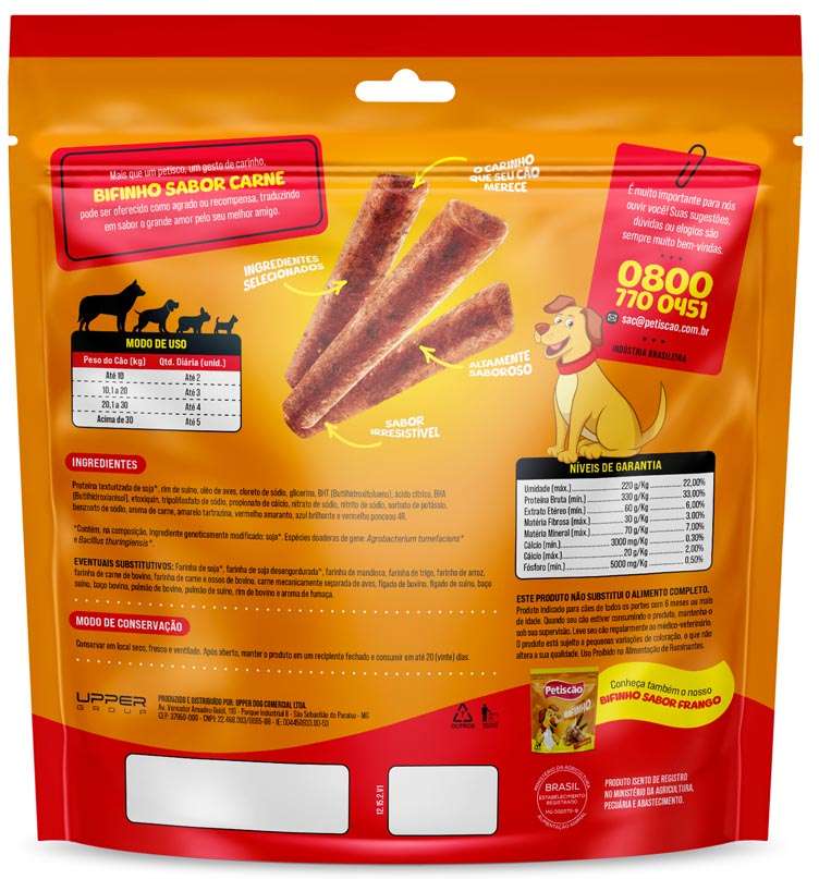 Bifinho Petiscão para Cães Adultos Sabor Carne Fino - 500g