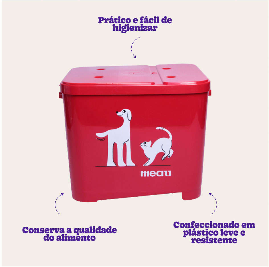 Porta Ração Meau Vermelho para Cães e Gatos - 15Kg