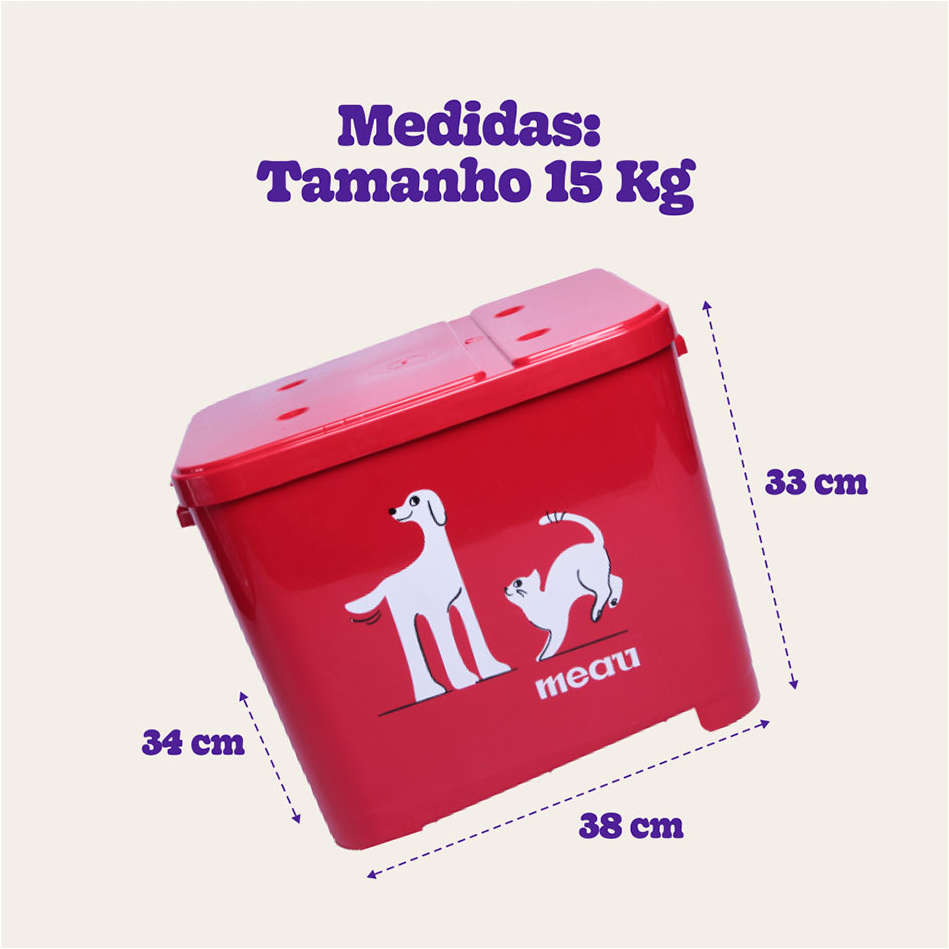 Porta Ração Meau Vermelho para Cães e Gatos - 15Kg