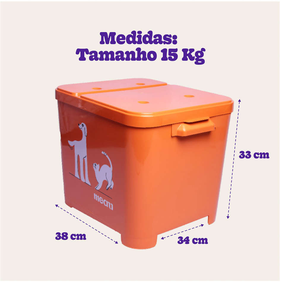 Porta Ração Meau Laranja para Cães e Gatos - 15Kg