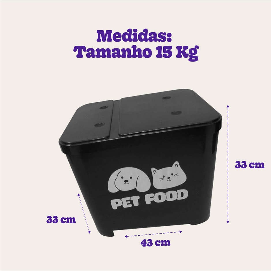 Porta Ração Kroco Pet Food Preto - 15Kg