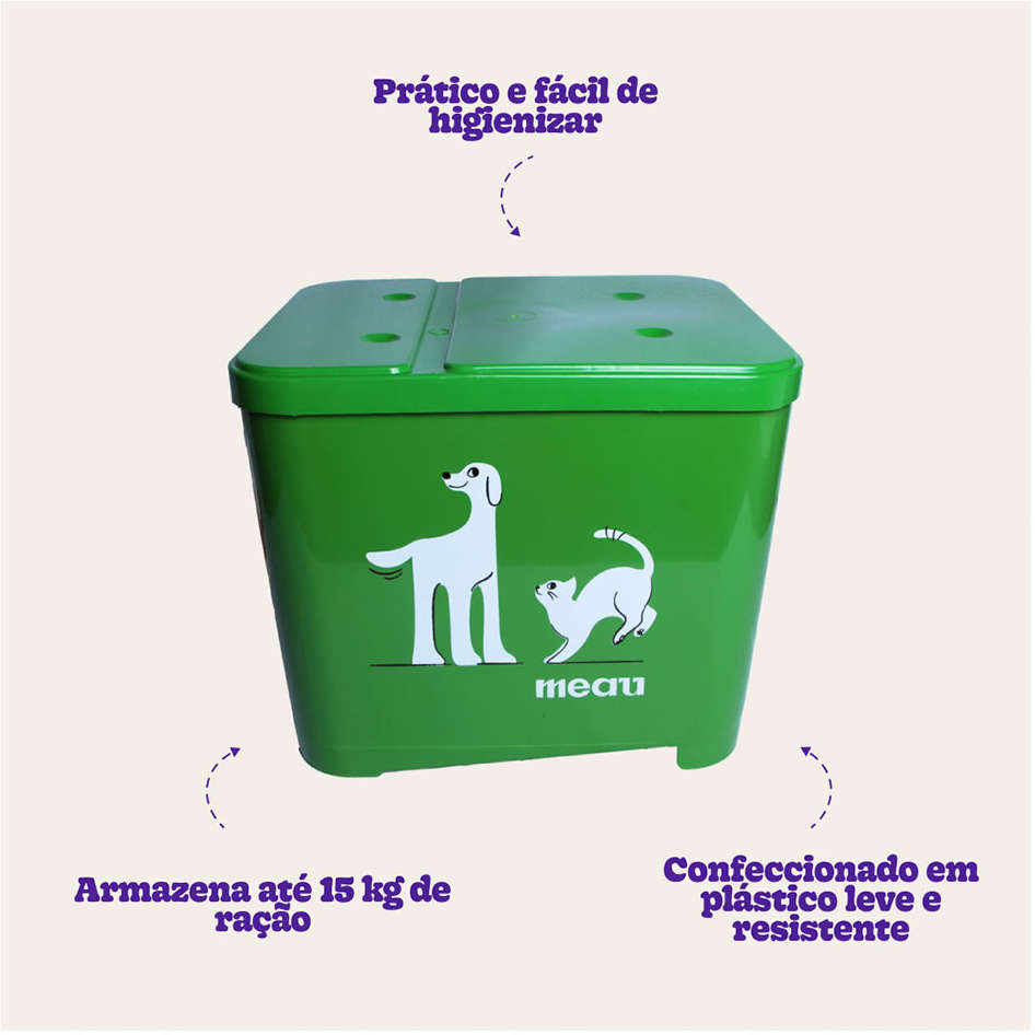 Porta Ração Meau Verde para Cães e Gatos - 15Kg