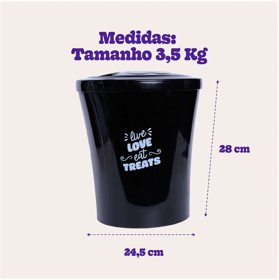 Porta Ração Kroco Redondo Preto - 3,5Kg