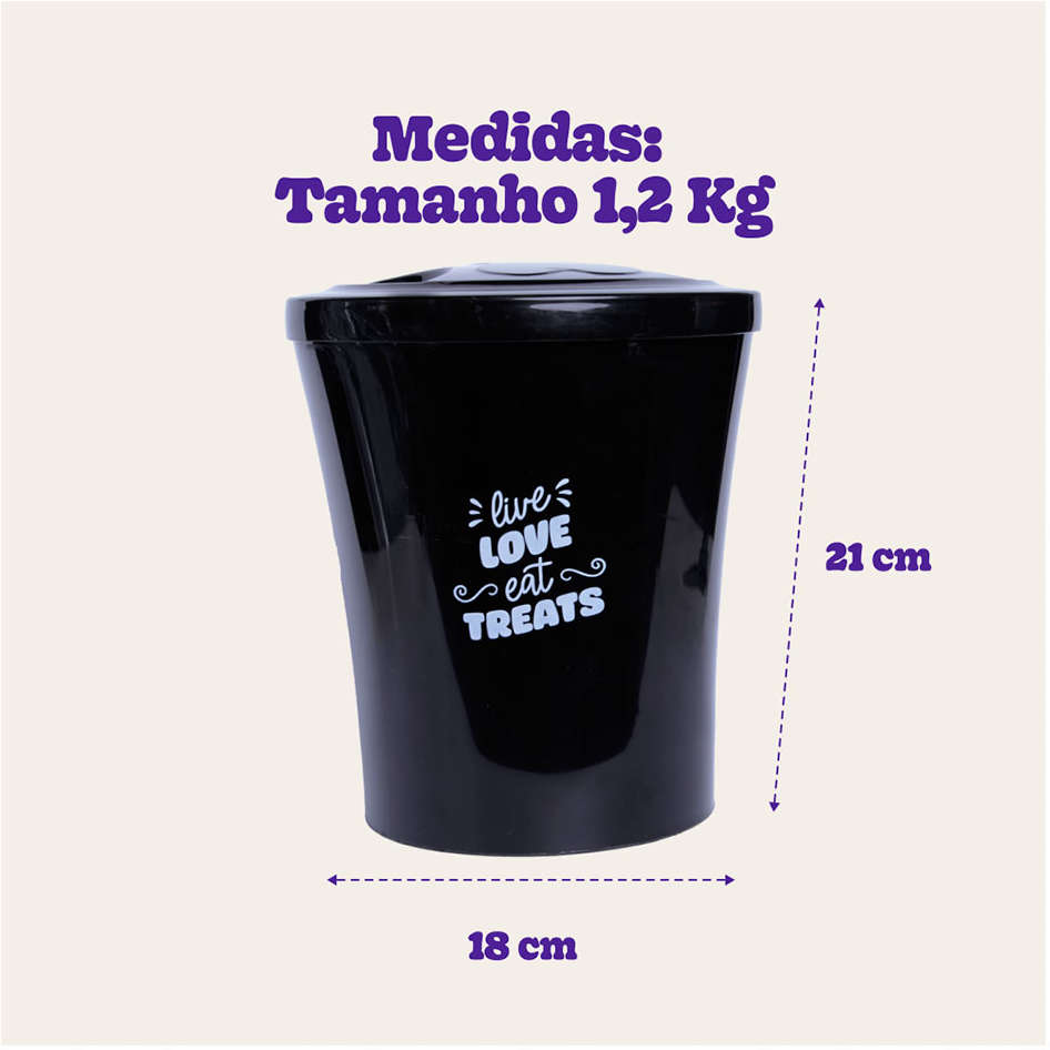 Porta Ração Kroco Redondo Preto - 1,2Kg