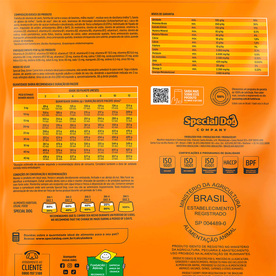 Ração Special Dog Júnior Premium Carne para Cães Filhotes - 15Kg