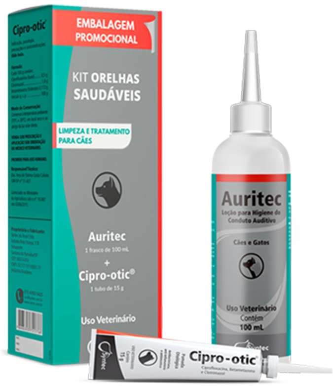 Kit Otológico Syntec Auritec 100 ml + Cipro Otic 15 g para Cães - Kit