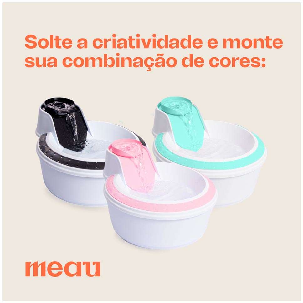Fonte Bebedouro Meau Kit Cores (Verde Tiffany, Rosa e Preto) - Bivolt