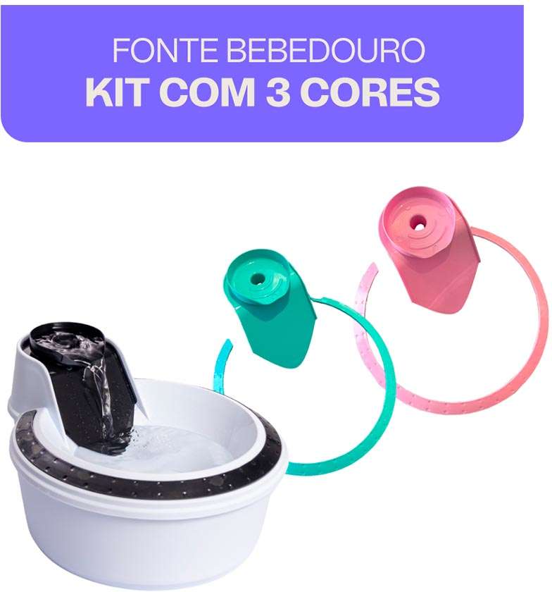Fonte Bebedouro Meau Kit Cores (Verde Tiffany, Rosa e Preto) - Bivolt