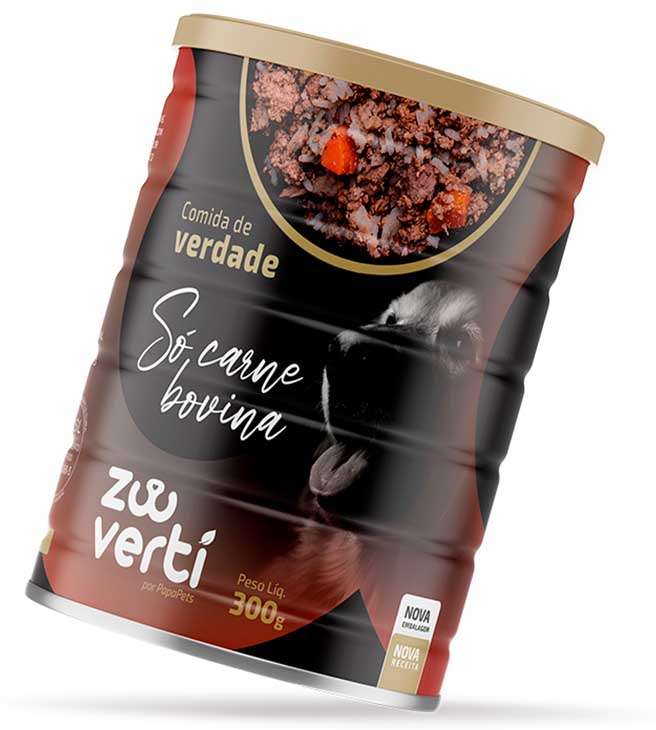 Alimento Natural Papapets Zooverti Só Carne Bovina para Cães - 300 g