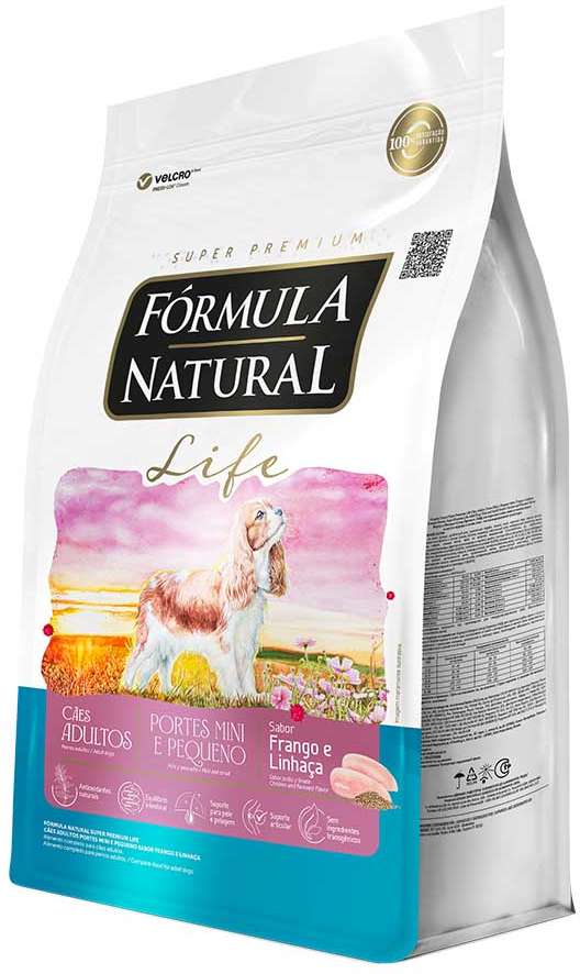 Ração Seca Fórmula Natural Life para Cães Adultos Raças Mini e Pequena sabor Frango e Linhaça - 15Kg