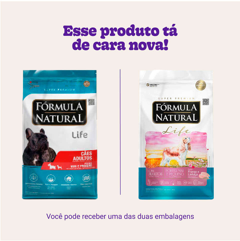 Ração Seca Fórmula Natural Life para Cães Adultos Raças Mini e Pequena sabor Frango e Linhaça - 15Kg