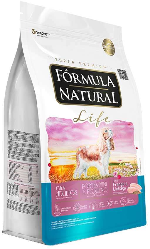 Ração Seca Fórmula Natural Life para Cães Adultos Raças Mini e Pequena sabor Frango e Linhaça - 15Kg