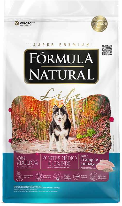 Ração Fórmula Natural Life Super Premium para Cães Adultos de Raças Média e Grande - 15Kg