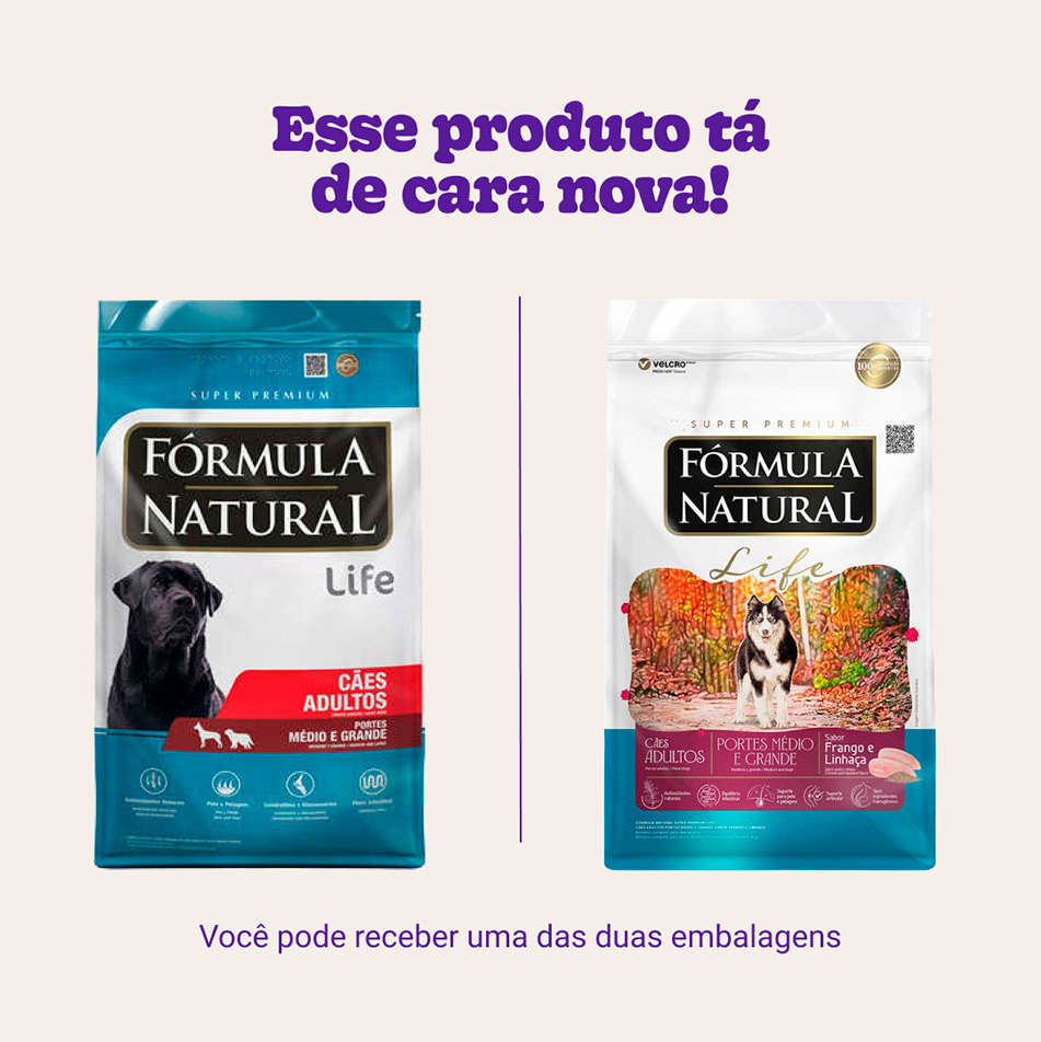 Ração Fórmula Natural Life Super Premium para Cães Adultos de Raças Média e Grande - 15Kg