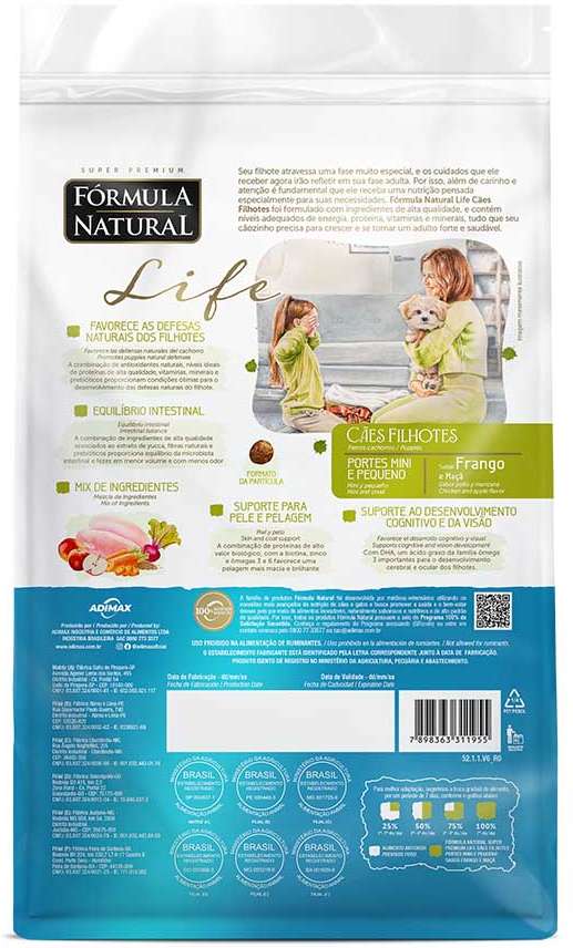 Ração Seca Fórmula Natural Life para Cães Filhotes Raças Mini e Pequena - 2,5Kg