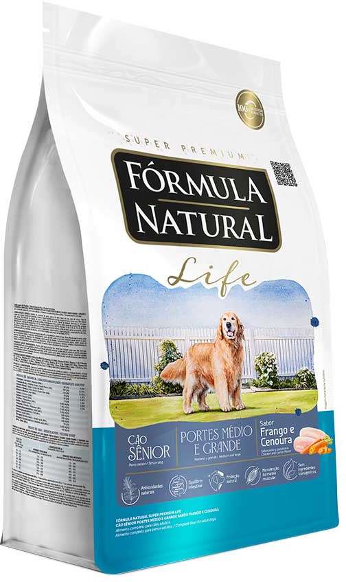 Ração Fórmula Natural Life Super Premium para Cães Sênior Raças Médias e Grandes - 15Kg