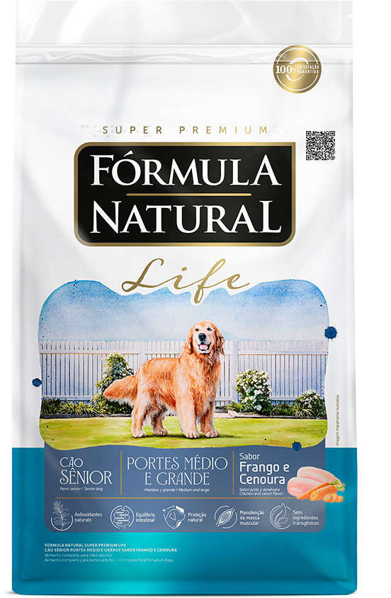 Ração Fórmula Natural Life Super Premium para Cães Sênior Raças Médias e Grandes - 15Kg