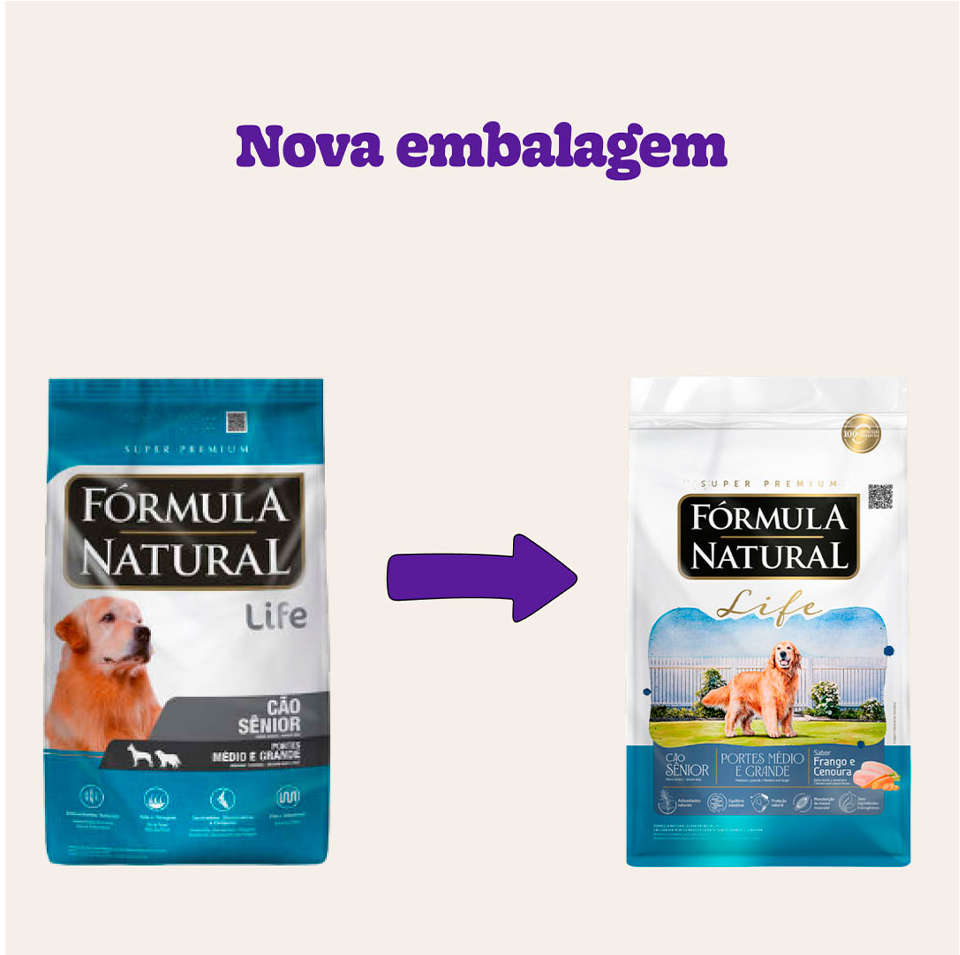 Ração Fórmula Natural Life Super Premium para Cães Sênior Raças Médias e Grandes - 15Kg