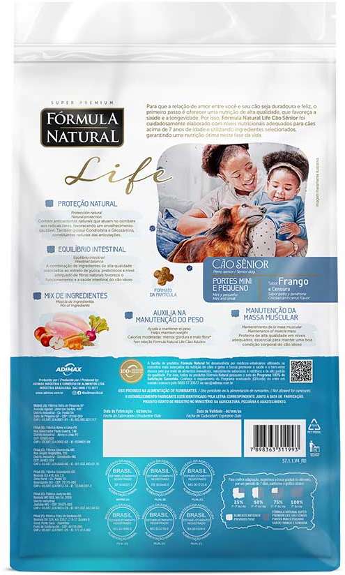 Ração Seca Fórmula Natural Life para Cães Sênior Raças Mini e Pequena - 15Kg