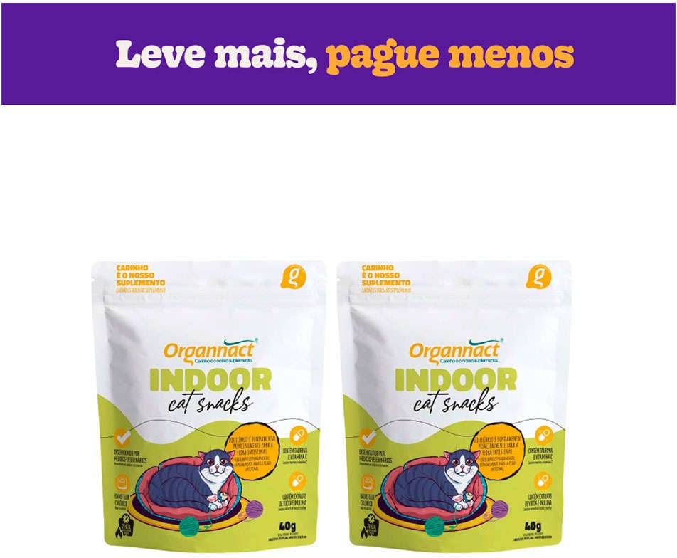 Kit Suplemento Organnact Indoor Cat Snacks - Kit com 2 Unidades