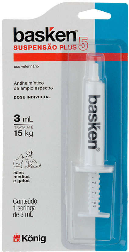Vermífugo König Basken Suspensão Plus5 para Cães até 15Kg - 3 mL