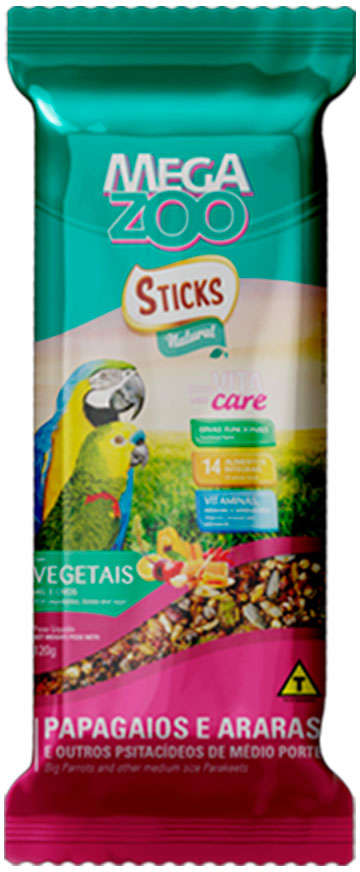 Sticks Natural Megazoo Sabor Vegetais para Papagaios e Araras - 120 g
