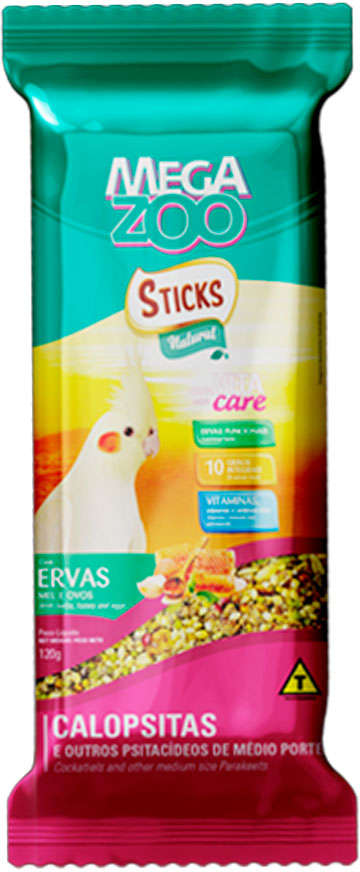 Sticks Natural Megazoo Sabor Ervas Mel e Ovos para Calopsitas - 120 g
