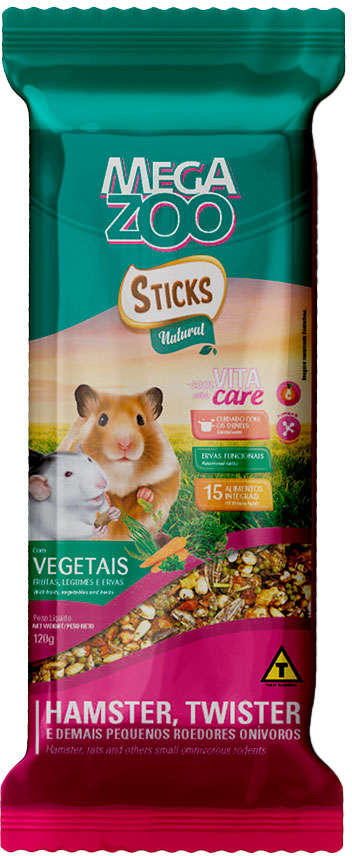 Sticks Natural Megazoo Sabor Vegetais para Hamster e Twister - 120 g