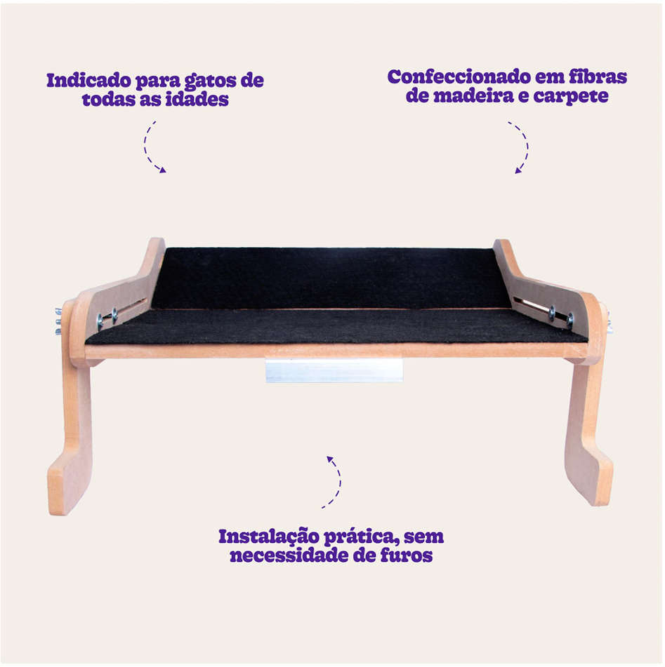 Cama Janeleira Kroco Natural com Carpete Preto para Gatos - Tam. Único